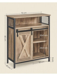 LEDREM Buffet Cabinet, Sideboard With Open Compartment, Sliding Barn Door, 30 X 70 X 80 Cm, Brown And Black - thumbnail 4