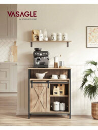 LEDREM Buffet Cabinet, Sideboard With Open Compartment, Sliding Barn Door, 30 X 70 X 80 Cm, Brown And Black - thumbnail 1