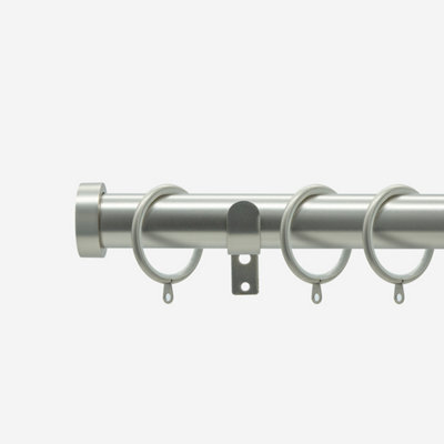 Brushed Steel 28mm Stud Fixed Length Metal Curtain Pole  170Cm - image 1
