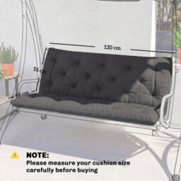 Outsunny Garden Bench Cushion, Seat Pad With Ties, Black - thumbnail 3