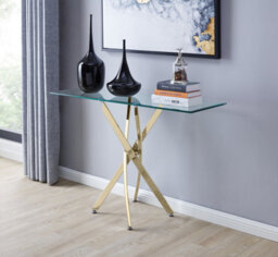 Furniturebox Leonardo Rectangular Glass Console Table With Gold Chrome Metal Angled Starburst Legs For Modern Living Room