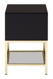 Orsina Black 2 Drawer Side Table, Gloss Finish Bedside Table With Gold Legs, Mirrored Glass Top Nightstand - thumbnail 4