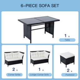 Outsunny 6 Pieces Sofa Set Furniture Rattan Cushion Seat Wicker Black Garden - thumbnail 6