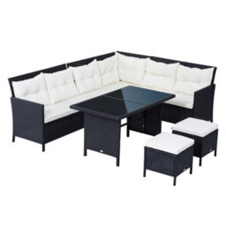 Outsunny 6 Pieces Sofa Set Furniture Rattan Cushion Seat Wicker Black Garden - thumbnail 2