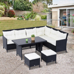 Outsunny 6 Pieces Sofa Set Furniture Rattan Cushion Seat Wicker Black Garden - thumbnail 1