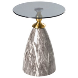 Beliani Side Table Cady Tempered Glass Black Marble