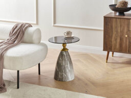 Beliani Side Table Cady Tempered Glass Black Marble - thumbnail 2