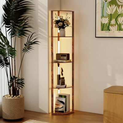Homcom Corner Floor Lamp With Dimmable Warm White Led Light, Rustic Brown - image 1