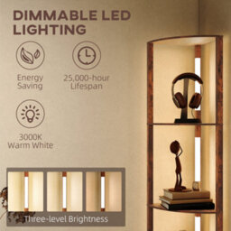 Homcom Corner Floor Lamp With Dimmable Warm White Led Light, Rustic Brown - thumbnail 5