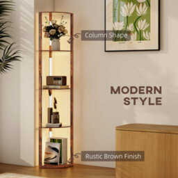 Homcom Corner Floor Lamp With Dimmable Warm White Led Light, Rustic Brown - thumbnail 4