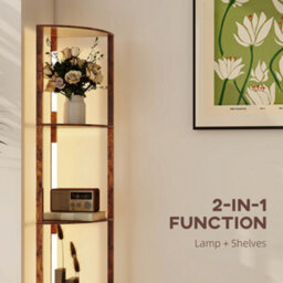 Homcom Corner Floor Lamp With Dimmable Warm White Led Light, Rustic Brown - thumbnail 8