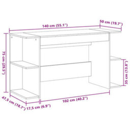 Berkfield Desk Smoked Oak 140X50X75 Cm Engineered Wood - thumbnail 9