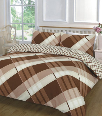 Homes & Linen Luxury Polycotton Printed Effect Hardy Check Striped Duvet Cover With Pillowcases Bedding Set