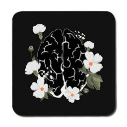 Benjamin Tate Design Designer Artwork Placemat Coaster Set With Wood Base, Limited Edition Black Floral Motif - thumbnail 3