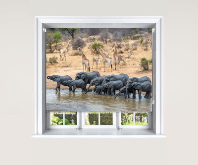 Lister Cartwright Blackout Roller Blind Elephant & Giraffe Water Hole Blind ( 180 Cm Width X 140 Cm Drop) - image 1