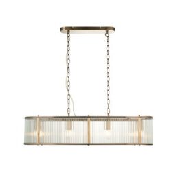 Loops Elegant 2 Pack Of Antique Brass Hanging Ceiling Pendant Lights With Ribbed Glass - thumbnail 7