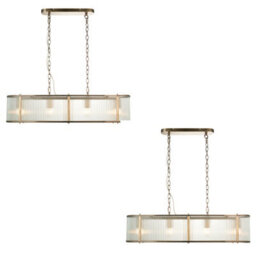 Loops Elegant 2 Pack Of Antique Brass Hanging Ceiling Pendant Lights With Ribbed Glass - thumbnail 1
