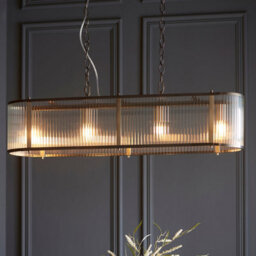 Loops Elegant 2 Pack Of Antique Brass Hanging Ceiling Pendant Lights With Ribbed Glass - thumbnail 4
