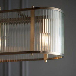 Loops Elegant 2 Pack Of Antique Brass Hanging Ceiling Pendant Lights With Ribbed Glass - thumbnail 5