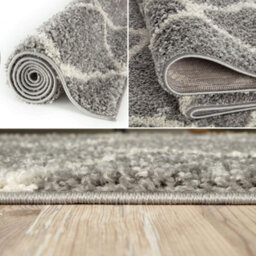 The Rugs Moroccan Shaggy Rugs And Runners Soft  High Pile Grey And Ivory Living Room Kitchen Hallway 710 - thumbnail 3