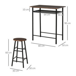 Wyld Haus Yoliba 3-Piece Black And Oak Breakfast Bar Table And Stools With Storage Shelf - thumbnail 3