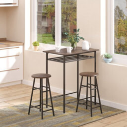 Wyld Haus Yoliba 3-Piece Black And Oak Breakfast Bar Table And Stools With Storage Shelf - thumbnail 2