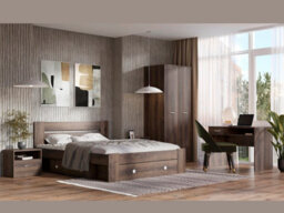 Impact Furniture Double Bed With Storage Side Shelving Dark Oak Effect Built In Shelves Headboard 140Cm Wooden Slats Nepo - thumbnail 3