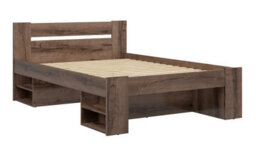 Impact Furniture Double Bed With Storage Side Shelving Dark Oak Effect Built In Shelves Headboard 140Cm Wooden Slats Nepo - thumbnail 4