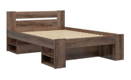 Impact Furniture Double Bed With Storage Side Shelving Dark Oak Effect Built In Shelves Headboard 140Cm Wooden Slats Nepo - thumbnail 1