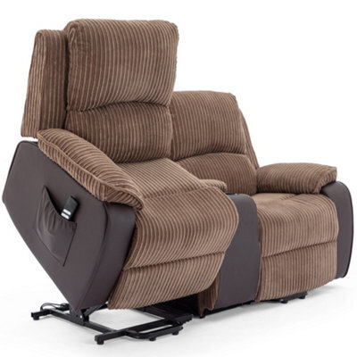 More4Homes Postana Dual Motor Rise Recliner 2 Seater Jumbo Cord Drinks Console Mobility Sofa (Brown) - image 1