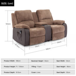 More4Homes Postana Dual Motor Rise Recliner 2 Seater Jumbo Cord Drinks Console Mobility Sofa (Brown) - thumbnail 9