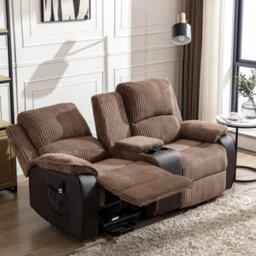 More4Homes Postana Dual Motor Rise Recliner 2 Seater Jumbo Cord Drinks Console Mobility Sofa (Brown) - thumbnail 8