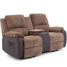 More4Homes Postana Dual Motor Rise Recliner 2 Seater Jumbo Cord Drinks Console Mobility Sofa (Brown) - thumbnail 2
