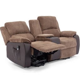 More4Homes Postana Dual Motor Rise Recliner 2 Seater Jumbo Cord Drinks Console Mobility Sofa (Brown) - thumbnail 3