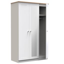 Santander Ready Assembled Traditional White & Oak Effect Tall Triple Wardrobe With 1 Mirror Door (H)1970mm (W)1110mm (D)530mm - thumbnail 4