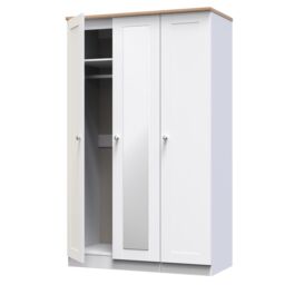 Santander Ready Assembled Traditional White & Oak Effect Tall Triple Wardrobe With 1 Mirror Door (H)1970mm (W)1110mm (D)530mm - thumbnail 2