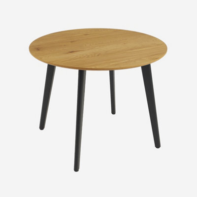 Sweeek - Round Dining Table Oak Wood Effect Black Metal Legs 4-Seater Azylis 100X100X76 Cm - image 1