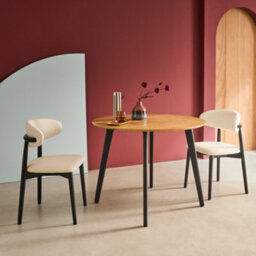 Sweeek - Round Dining Table Oak Wood Effect Black Metal Legs 4-Seater Azylis 100X100X76 Cm - thumbnail 4