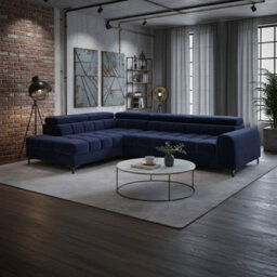 Aurelio Corner Sofa Bed With Adjustable Headrests And Storage Modern L Shape Sofa 268X204Cm Navy Blue Left - thumbnail 1