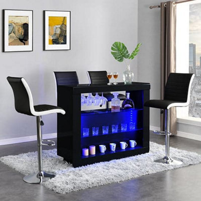 Furniture in Fashion Fiesta Black High Gloss Bar Table 4 Ritz Black White Stools - image 1