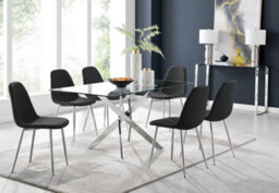 Furniturebox Uk Leonardo Glass And Chrome Metal Dining Table And 6 Black Corona Silver Chairs - thumbnail 5