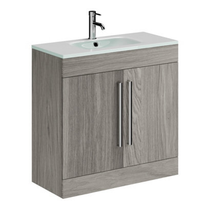 Plum&clay Novela Grey Wood Floor Standing Vanity Unit With Glass Basin (W)800mm - image 1