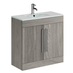 Plum&clay Novela Grey Wood Floor Standing Vanity Unit With Glass Basin (W)800mm