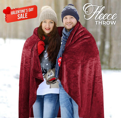 Ameha Fleece Plain Blanket, Lightweight & Reversible Throw For Travel, Bed & Sofa Blanket, Red King 200X240Cm - image 1
