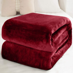 Ameha Fleece Plain Blanket, Lightweight & Reversible Throw For Travel, Bed & Sofa Blanket, Red King 200X240Cm - thumbnail 3
