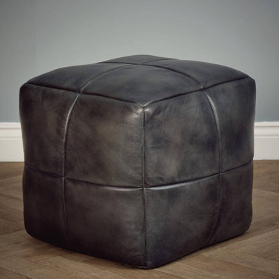 Elm Home And Products Real Genuine Leather Foot Stool Rest Poufe Grey 45Cm High X 50Cm Wide X 50Cm Deep - image 1