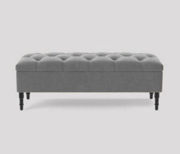 Alyana Ottoman Bench With Storage And Turned Wooden Legs, 90Cm Wide Ottoman Box - Grey Plush Velvet - thumbnail 3