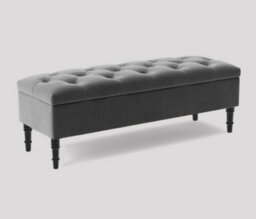 Alyana Ottoman Bench With Storage And Turned Wooden Legs, 90Cm Wide Ottoman Box - Grey Plush Velvet
