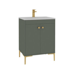 Royal Bathrooms Verona 600mm Matt Green Floor Standing Vanity Unit 2 Door With Stone Basin & Brushed Brass Knob - thumbnail 6