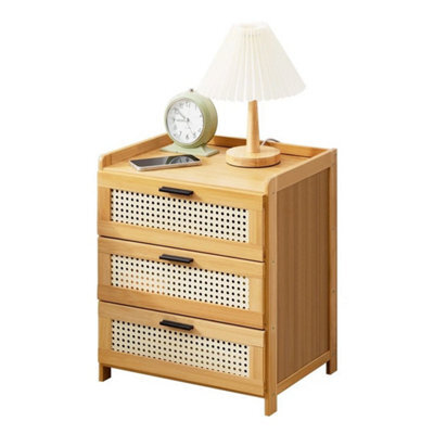 03 Primary Color Bedside Cabinet Bamboo Nightstand With 3 Drawer, Bedside Storage Table Bedroom Organizer Cabinet - image 1